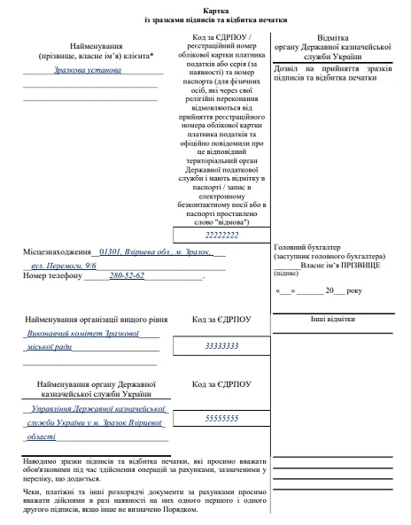 зразок картки зі зразками підписів