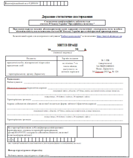 звіт з праці 1-ПВ форма квартальна