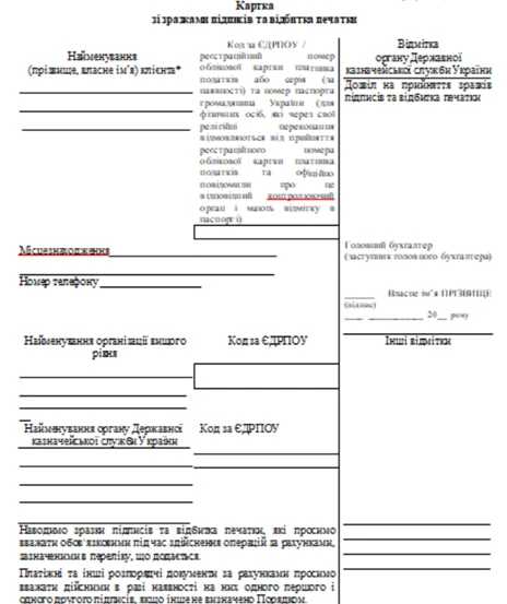 картка зі зразками підписів