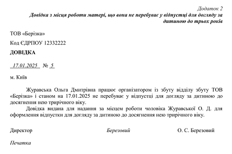 довідка з місця роботи матері