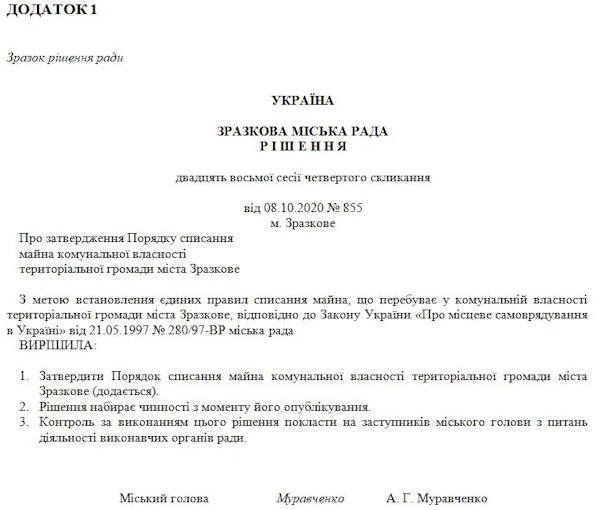 Списуємо майно комунальної власності за зразковим Порядком Порядок списання майна комуналної власності
