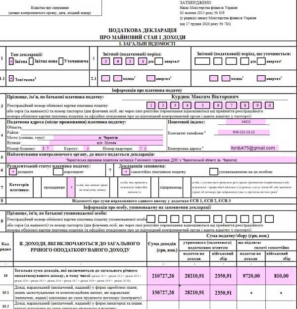 Декларація про доходи: бланк та зразок Декларація про доходи: бланк та зразок