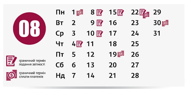 Календар бухгалтера-бюджетника на серпень 2022