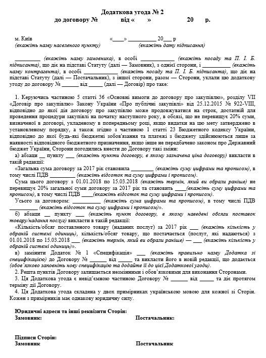 Продовження строку дії договору про закупівлю додаткова угода на продовження терміну дії договору зразок